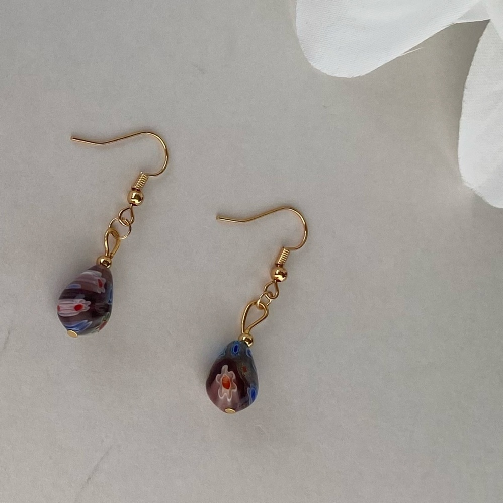 18K Gold Plate Purple Bead Earrings